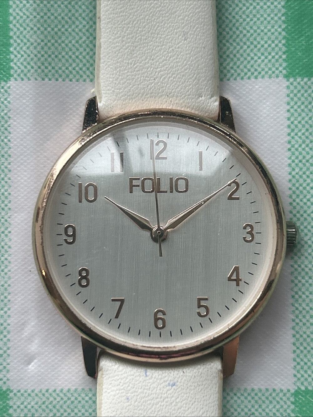 Folio Rose Gold Tone White Band Quartz Watch